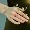 Cluster anneaux Vinregem Flower Lab Créé Sapphire Gemstone 18K Gold plaqué 925 Ring ouverte romantique en argent sterling pour femmes bijoux de mariage