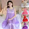 Kvinnors sömnkläder Kvinnor Silk spetsar nattklänning fast färg stora svängande hemkläder