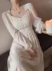 Lässige Kleider Herbst Frauen Mode elegante weiße Midi Vintage Prinzessin Frau Party eine Linie Kleidung Vestdios