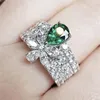 Anillos de boda Huitan Estética Flor de pera verde Cz Fiesta de la ceremonia para mujeres Diseño de moda moderna Joyería brillante 2024