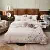 Ensembles de literie Bouchons rose blanc broderie en coton cover de couette lin lin tobe ajusté les taies d'oreiller