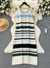 Casual Dresses SINGREINY Korean Style Stripe Knitted Sundress Fashion Sleeveless Design Women Temperament Vacation Beach Loose