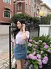 Skirts designer Shenzhen Nanyou High end MIU Home Spring/Summer Fashionable Versatile Light Blue Wash Water Ling Grid Design Denim Skirt BPAT