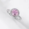Clusterringen Shining U S925 Silver Round Round Pink Gems Ring For Women Fine Jewelry Anniversary
