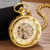 Pocket Watches Luxury Antique Skeleton Mechanical Pocket Mens Steampunk Mechanical Fob es Clockwatch Pendant Handroll Reno De Bolso L240402