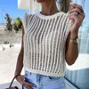 Women's T Shirts Women Elegant O-neck Hollow Out Pullover Fashion Street Trend Solid Loose Cover-up Tops Casual Sleeveless Knitted Blouses