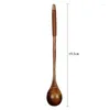 Spoons 6Pcs Wooden Teaspoons Long Wood Tea Coffee Spoon Japan Style For Honey Dessert Drink Stirrer Mixing
