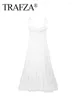 Casual Dresses Trafza Summer Long Woman Trendy White Sling ärmlös rygglös snörning Dekoration Zipper Kvinnlig strandklänning