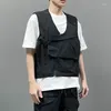 Men's Vests Inclined Zipper Back Hollow Out Drawstring Techwear Cargo Vest Men Punk Hip Hop Comfort Short Style Stacked Waistcoat Sleevless