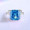 Cluster Anneaux Wong Rain 925 STERLING SIRGE 12 mm CUT CUT LAB SAPPHIRE Aquamarine Gemstone Engagement Ring Fine Bijoux pour les femmes