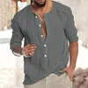 Men's Casual Shirts Mens Fashion Solid Color Cotton And Buckle Long Sleeve Shirt Top Blouse Large T