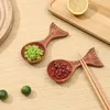 Spoons Fishtail Shaped Wooden Spoon Short Handle Salt Tea Coffee Bean Sauce Dessert Japanese Kid Tableware Kitchen Supplies