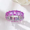 Anelli a grappolo Vinregem 4 6 mm Emerald Cut Lab Sapphire Gemstone Fashion Ring for Women 925 Sterling Silver Party Fine Jewelry Band Wholesale all'ingrosso