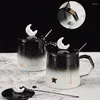 Mugs 2024 400mL Creative Coffee Mug With Lid Spoon Household Star Ceramic Gradient Moon Drinking Cup Tea Milk Gift For Friend