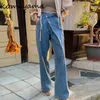 Kadınlar Kot Düzensiz Düğme Yüksek Bel Düz Pantalonlar Mujer Kadın Geniş Gecikme Denim Pantolon Ropa Spring Womens Giyim