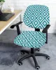 Chair Covers Geometric Square Texture Blue Elastic Armchair Computer Cover Stretch Removable Office Slipcover Split Seat