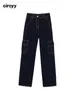 Women's Jeans Women Black High Waisted Baggy Denim Cargo Pants Patchwork Vintage Korean Street Y2K Streetwear Spring 2024