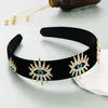 Haarclips Koreaanse fluwelen stof Fashion Retro Oil Drop Devil's Eye Headband Female Rijn Stone Band Personaliseerde accessoires