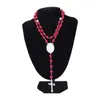 4 färger sublimering halsband värmeöverföring hänge rosenkrans pärla halsband korsa jesus metall hängen