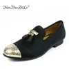 Chaussures décontractées hommes à la mode Velvet Robe Gold Pabillons et Golden Toes Brand Party Wedding Men's Cuir