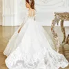 Luxury 2024 Flower Girls Dresses For Wedding Long Sleeves 3D Lace Applicants First Holy Communion Dresses Ball Gown Pageant Dresses New Princess Ball Gown Party Gown Gown