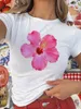 女性のTシャツファッション女性Tシャツクルーネック半袖フラワープリントスリムフィット夏のトップカジュアルデイリースキンフレンドリーSM L
