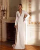 Elegant Sexy A Line Wedding Dresses V-Neck Side Split Bridal Gown Silk Like Beading Vestido De Novia Sweep Train Custom Size