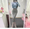 Skirts Black Midi Summer Women Cotton Slim Skirt Office Lady Folds Pencil Split Elegant Work Clothes