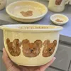 Utensílios de jantar conjuntos coreanos de cerâmica tabela ramen tigela fofa de desenho animado de urso de urso sopa de sopa de sopa amarela
