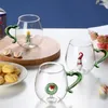 Bicchieri da vino tazza di tè fiore creativo con manico del cuore Decorazione di alci di Natale Decorazione alta tazza di vetro borosilicato