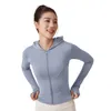 LL Women Yoga Jacket Body-Huging-Yoga-Anzug mit Kapuzenkapitalanzug hoher elastischer, schnell trocknender schlanker Strickjacken mit Ärmeln Yoga Mantel