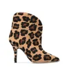 2021 Real Leather Med Stiletto High Heels Shoes Ongle Boot Half Booties Leopard Print Horse Hypotenuse Hypotenuse Lyping toes C1011004