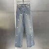 List Flocking Women Denim Pants Design Jean Dessers Designer niebieskie eleganckie kieszonkowe dżinsy