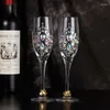 Verres à vin 2 pièces d'emballage couleurs de mariage en diamant en verre cadeau de fête de fête de groupe de couple