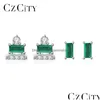 Stud Earrings Czcity Cute Geometric Green Red Cubic Zircon S925 Earring Sets For Women Sier Delicate Party Fine Jewelry Christmas Dro Dhjk6