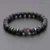 Strand Skull Black Skull Hematite Bracelet Men clássico de 8mm de lava de 8 mm de lava para presente de joalheria