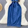 Casual jurken Backless Halter Dress Single Breasted Sashes Women Fashion 2024 Summer Ladies Party Club A Line Denim