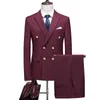 Fashion Mens Leisure Boutique Double Breasted Solid Color Suit 2 Piece Set Drees Blazers Jacket Pants Trousers Two Pcs 240401