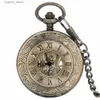 Orologi tascabili a vapore in bronzo meccanico Scheletro tascabile catena digitale romano pendente vintage con regalo a catena da 30 cm P839c L240402