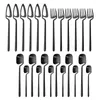 Servis uppsättningar 24st Black Knives Fork Spoon Set High Quality Cutlery 18/10 Rostfritt stål Middagsbeteckna silvervaror