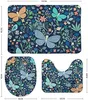 Badmatten farbenfrohe Schmetterlinge mit Blumen 3 Stücke Badezimmer Teppich Sets U-Form Contour Matte Toilettendeckel Abdeckung Nicht-Slip