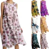 Sukienki swobodne kwiatowy druk na plażę Kobietowy bez rękawów długa sukienka bawełniana lniana bohemian sundress femme ropa