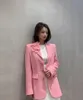 Abiti da donna di lusso fatti a mano blazer rosa rosa tridimensionale vera seta rivestita da ricamo a maniche lunghe