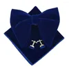 Bow Ties Men Solid Big Velvet Tie Cufflinks Pocket Square Set Bowtie Hanky ​​Cuff Links BWTQN0303