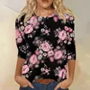 Camisetas para mujeres 3/4 manga para mujeres lindas gráficos casuales de talla grande de talla de talla básica de temperamento juvenil blusas ropa para mujer