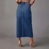 2024 Nya split denim kvinnors höga midja tvättade A-line mittlängd kjol