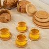 Bandejas de chá wizamony festas artesanais Rattan Coasters pires pires de isolamento de calor de calor de pântano Placemats para mesa de bambu de bambu