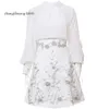 Autumn Runway 2024 Skirt Suits Women's Sets Fashion Lantern Sleeve Bows Chiffon Blouses Tops Vintage Beaded Flower Appliques Skirts 220627 S s