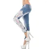 Jeans femminile signore a metà girovagalità elastica flare ovani appliques in pizzo moda jean florel women matite pantaloni in denim 2024 streetwear