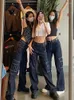 Women's Jeans Women Black High Waisted Baggy Denim Cargo Pants Patchwork Vintage Korean Street Y2K Streetwear Spring 2024